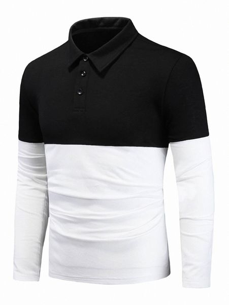 

men colorblock polo shirt 19km#, White;black