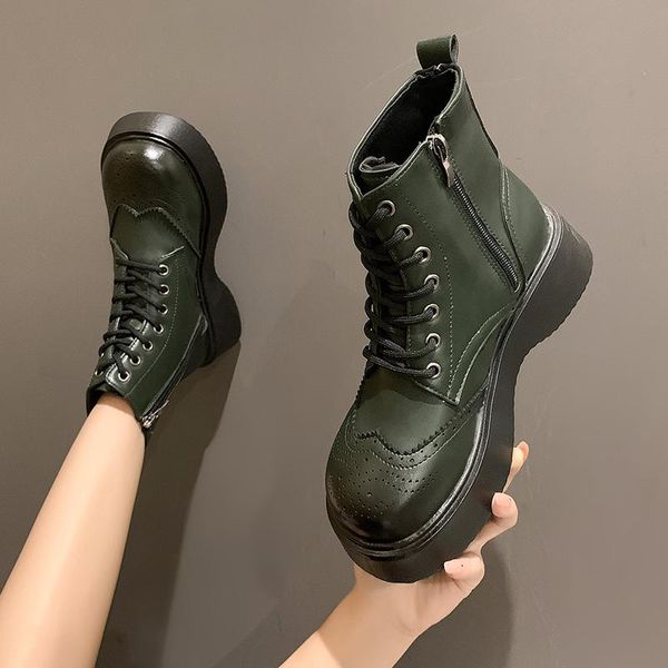 

boots 2021 british style women's leather autumn winter shoes woman ankle booties female chunky heel platform, Black