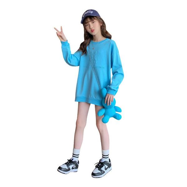 Vestidos da menina 2021 inverno crianças adolescente meninas roupas de mangas compridas camiseta vestido moletom camisola + boneca de urso de pelúcia bebê 5 6 7 8 9 10 11 12 y