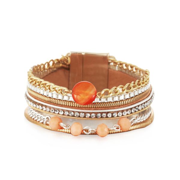 

leather beaded bracelet with diamond, Black