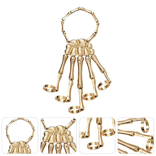 

charm bracelets wristband fingers metal skeleton hand bracelet with ring, Golden;silver