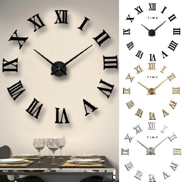 

wall clocks 3d roman mirror clock diy sticker modern effect interior living room home decoration