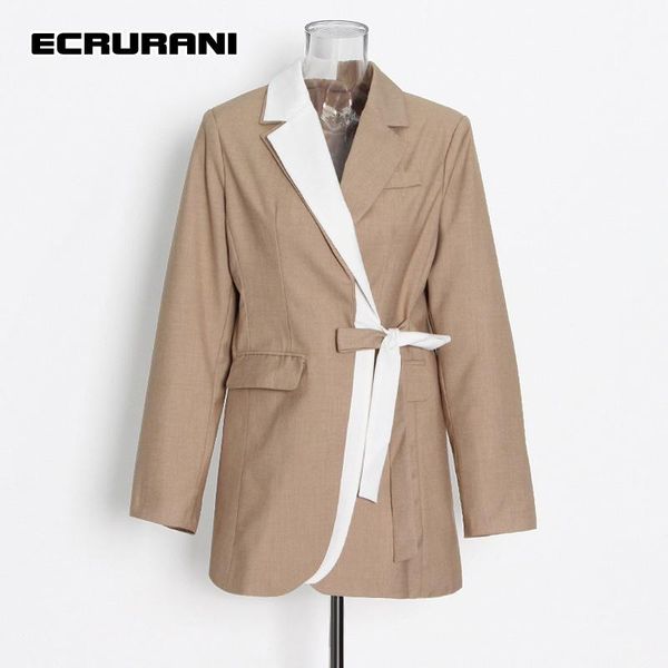 

women's suits & blazers ecrurani elegant girdle colorblock blazer notched long sleeve tunic casual female fashion clothes 2021 style, White;black