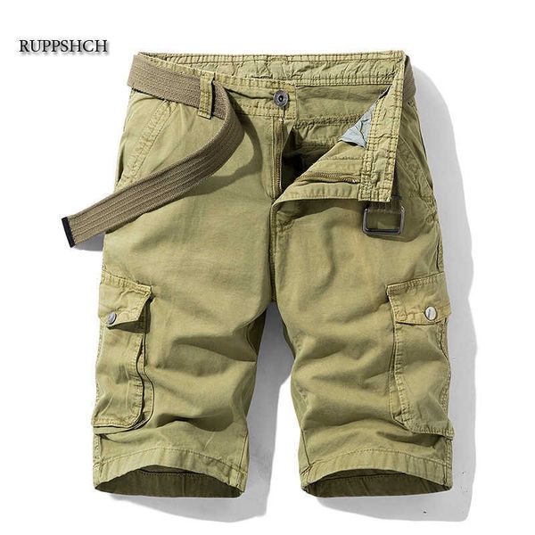 Мужские летние тактические хлопчатобумажные курортные шорты мода повседневные многокомнатные свободные военные однородные штаны 210714