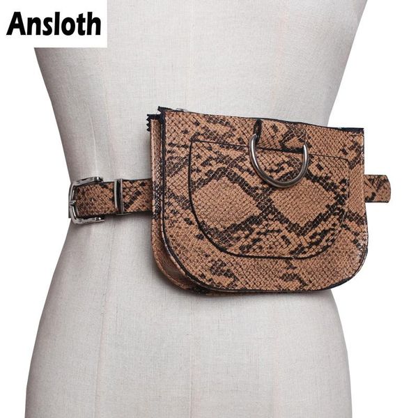 

waist bags ansloth vintage design women's fashion pu leather classic snake pattern belts bag for lady phone hps355
