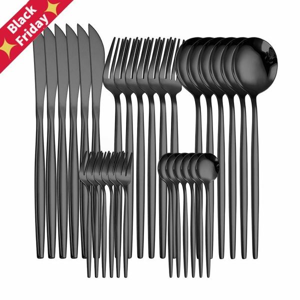 

western cutlery set 30 piece tableware stainless steel dinnerware black spoon fork knife dinner complete home flatware sets