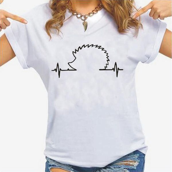 

women's t-shirt summer simple line hedgehog heartbeat hipster casual tee shirt femme cute hedgepig heart pulse t women camiseta mujer, White