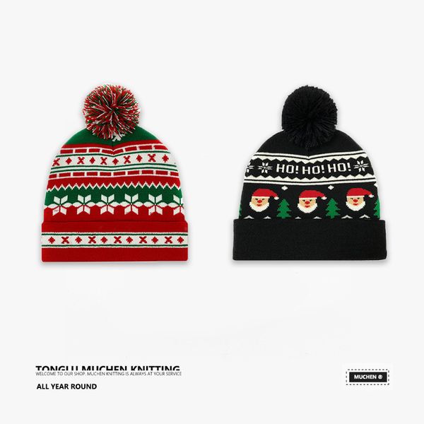 

factory wholesale 50% off snowflake parent-child jacquard christmas hat cartoon wool ball knitted, Blue;gray