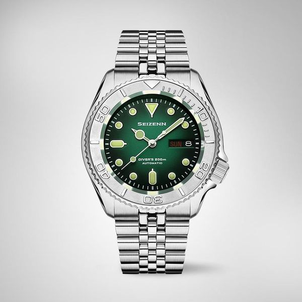 

wristwatches merkur men's skx007 diver watch 40mm green dial sapphire 200m water resistance japan nh36 automatic movement stainless ban, Slivery;brown