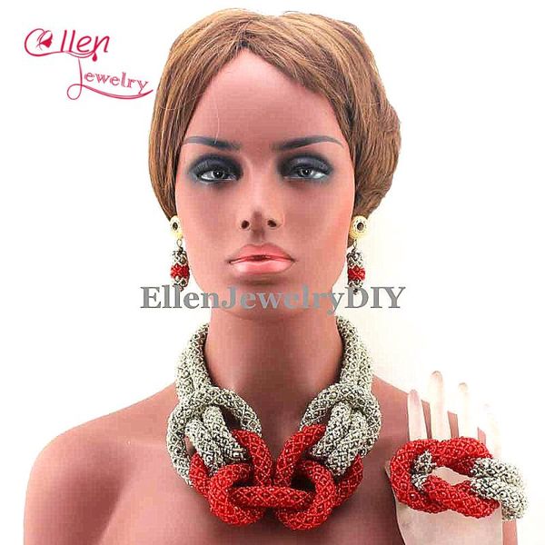 

earrings & necklace fabulous red crystal nigerian wedding beads bridal jewelry sets african set e1015, Silver