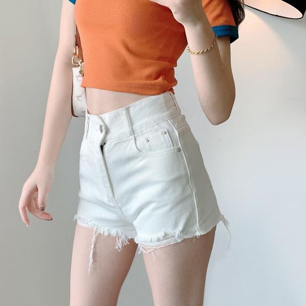 

women's shorts women high waist ripped denim with -cut hem a119, White;black