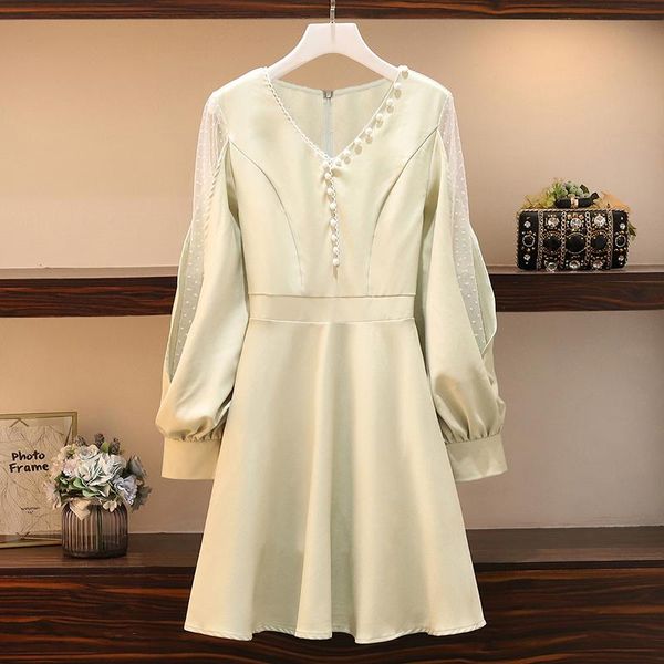 

casual dresses the korean version of fall dress 2021 shows slim and age-reducing with large slightly fat mm mesh yarn stit, Black;gray