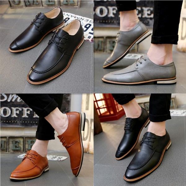 

dress shoes summer & spring men's fashion lace-up derby male flats england style 3 colors leather, Black