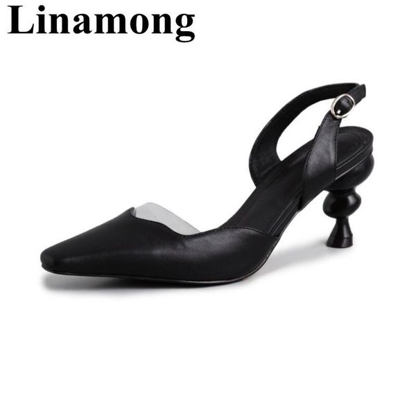 

dress shoes 2021 est pcv splice sesy pointed toe and slingbacks summer fashion strange style hihg heel buckle sttrap women pumps, Black
