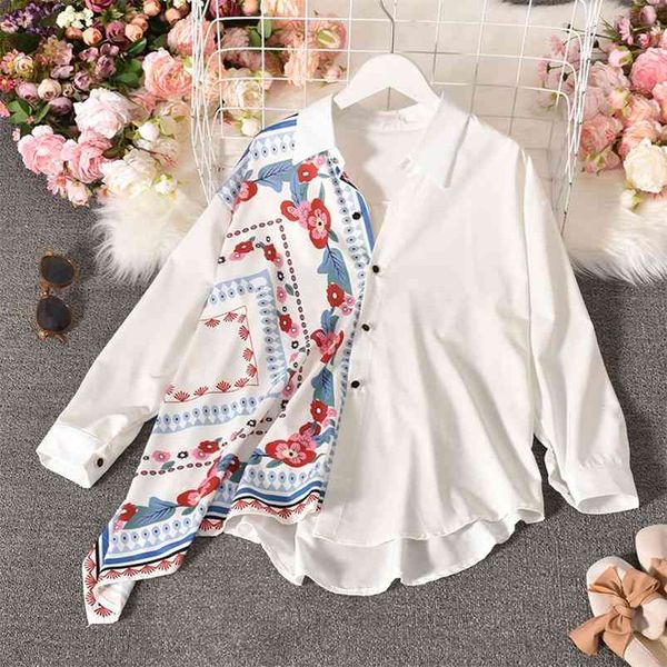 

women's irregular loose mid-length all-match blouse trendy spring and autumn hk136 210507, Black;white
