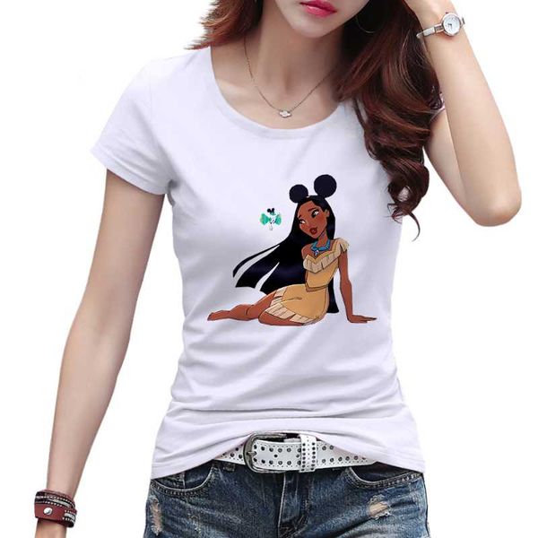 

women's t-shirt fashion women t shirt princess printed harajuku female tshirts white o-neck streetwear cartoon girls tee