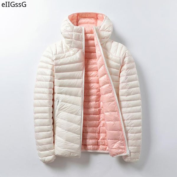

women's jackets 2021 fashion brand jacket ladies ultra light hooded basic down double reversible warm, Black;brown