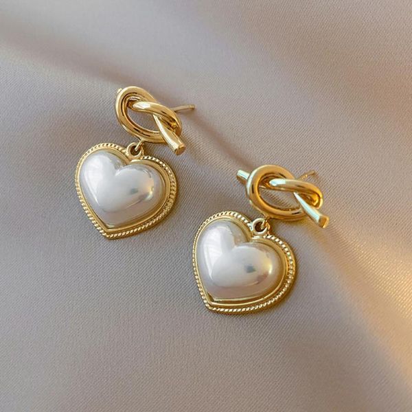 

dangle & chandelier elegant romantic pearl love peach shaped gold earrings for woman 2021 fashion korean jewelry wedding party unusual, Silver