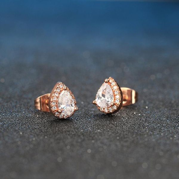 

stud drop-shaped zircon earrings female pear-shaped full diamond engagement luxury rhinestone geometry, Golden;silver