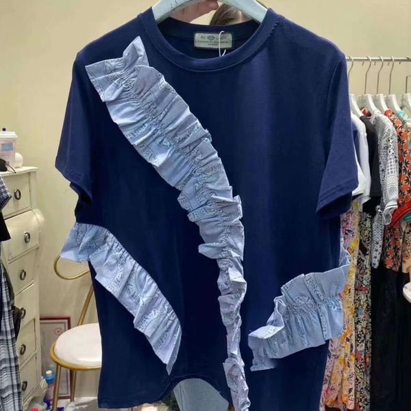 

women black casual vacation daliy ruffles fack two t-shirt round neck shirt sleeve fashion summer 16f1349 210510, White
