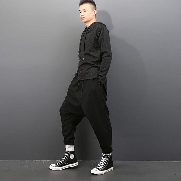 

men's pants suspender hougong spring japanese trendy casual young loose large low-end fashion leggings, Black