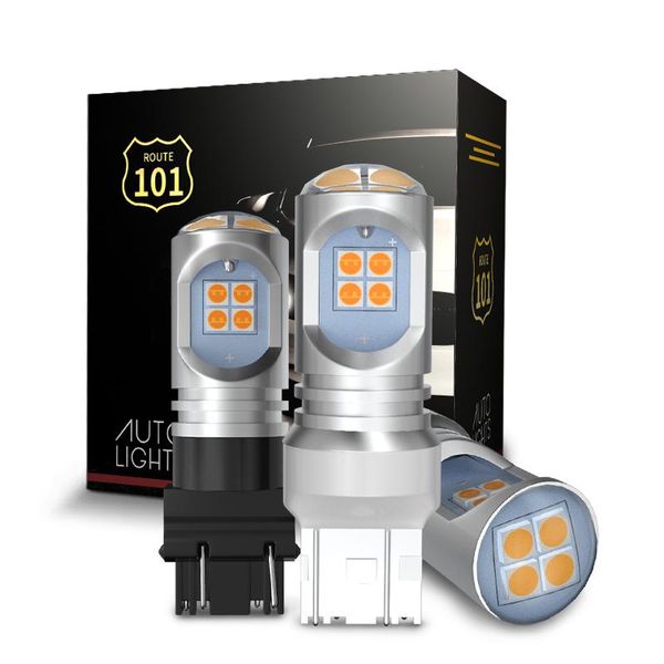 

emergency lights route101 w21w wy21w 7440 led lamp yellow t20 w21/5w 7443 12v 24v p27/7w t25 3157 dual bulb car amber drl turn signal light