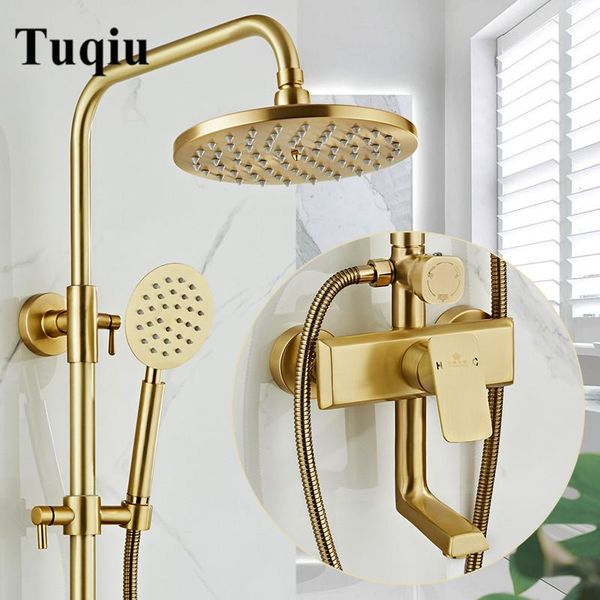 

tuqiu rainfall shower sets faucet mixer tap with tub brass luxury brushed gold bath & set bathtub bathroom