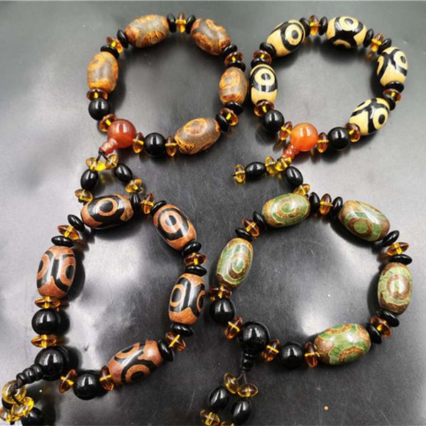 

jade tibetan style old agate tube bead bracelet for men and women, Black