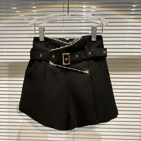 

summer design pearls high waist streetwear shorts with belt women gb201 women's, White;black