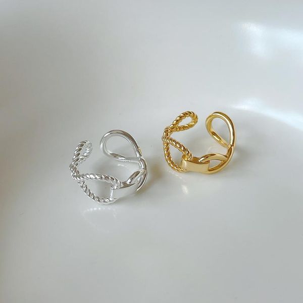 

cluster rings amaiyllis 925 sterling silver simple braided twist open ring jewelry fashion index finger for women, Golden;silver