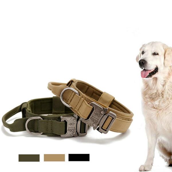 

dog collar adjustable military tactical pets collars leash control handle training pet cat & leashes
