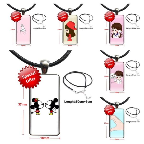 

pendant necklaces love couple glass cabochon jewelry steel color with long choker rectangle necklace for womens women handmade girls, Silver