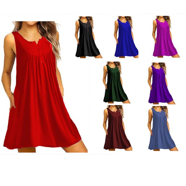 

boutique dress 2021 spring summer pajamas women's button pleated vest casual sleeveless, Black;gray