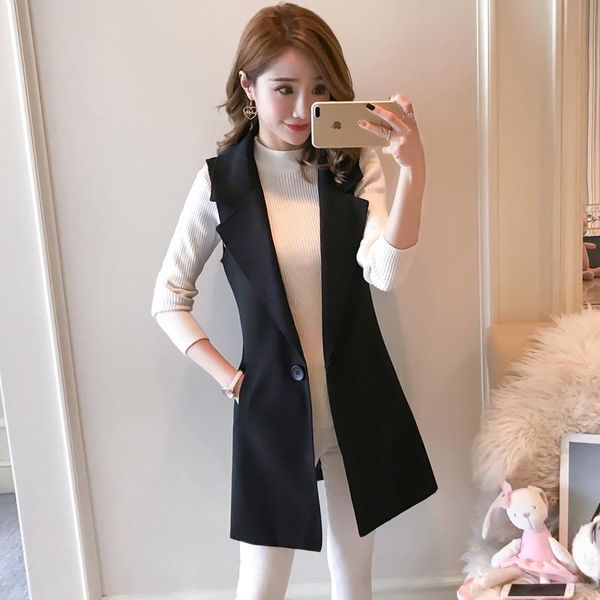 

women's vests suit vest women spring and autumn wear korean slim sleeveless in the long style shoulder coat, Black;white