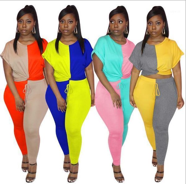 

women's tracksuits colorblock suit, short-sleeved sportswear and cycling clothes, fashion trousers casual two-piece suit, Gray