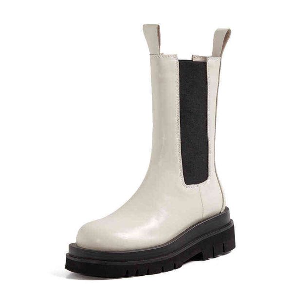 

boot chelsea cow leather boots genuine women thick sole british style winter platform ankle 220310, Black
