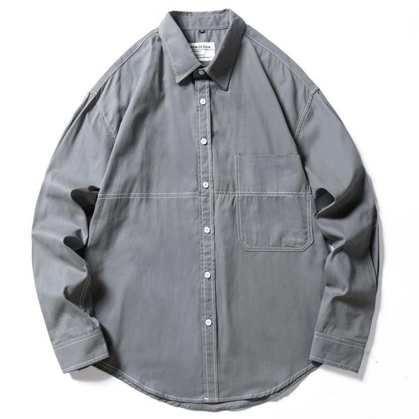 

men's casual shirts fashion brand long sleeve tooling style solid color loose youth trend streetwear large size 4xl 5xl high quality, White;black