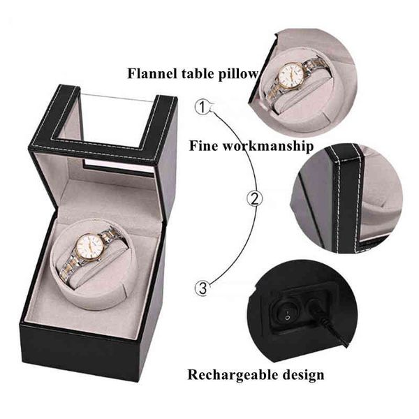 

1-0 grid pu winder automatic rotating watch box with eu/us/uk/au plug, Black
