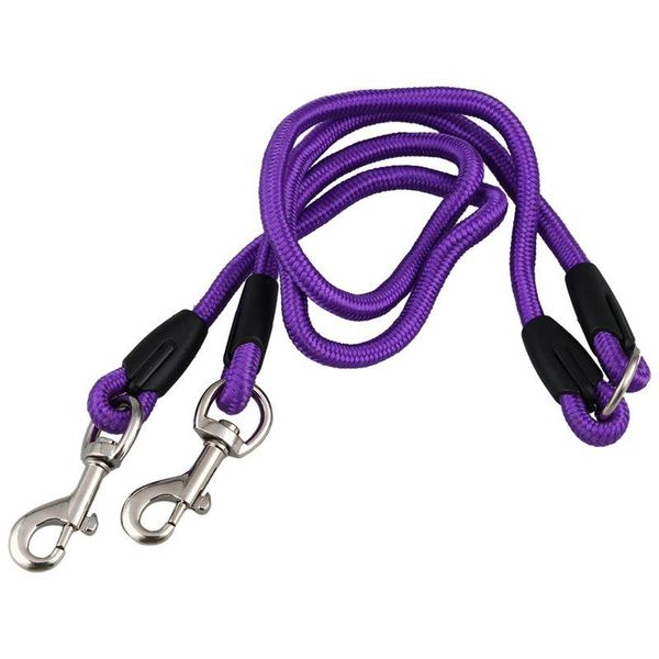 

dog collars & leashes nylon duplex double coupler twin lead two way pet dogs walking leash safety, purple