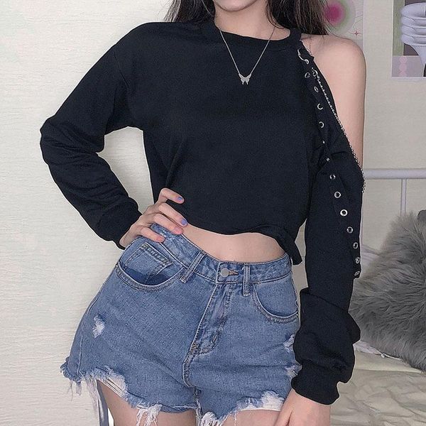 

women's t-shirt yyxz autumn fashion cute loose beaded hollow out solid color long sleeve tee sml young woman casual short lady crop top, White