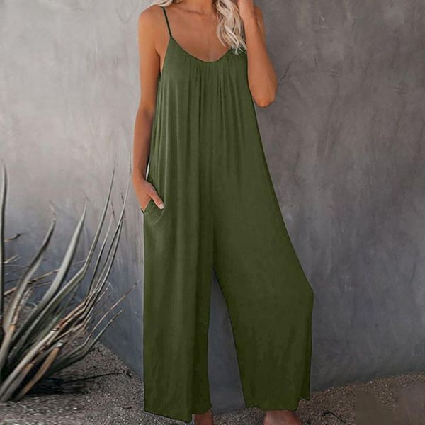 

women's pants & capris wide leg rompers summer spring fashion women casual loose jumpsuit sleeveless playsuit trousers solid soft femal, Black;white