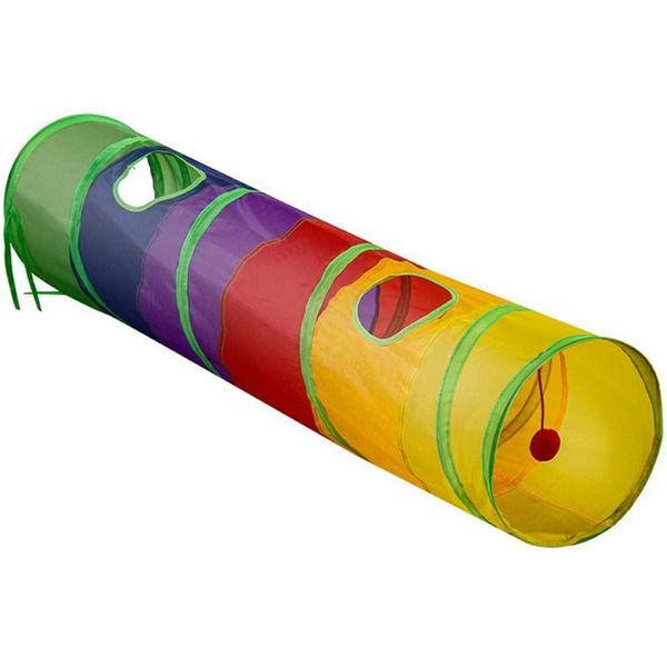 

cat channel 2 holes foldable rainbow rolling puzzle toy for cats tunnel interactive play ball pet toys pets supplies