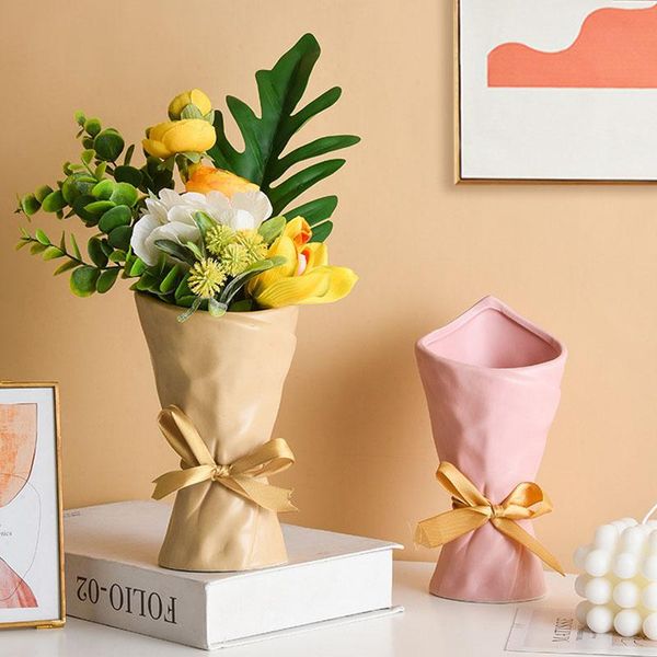

vases nordic white contracted bouquets art vase ceramic flower hydroponic device deskeuropean home decoration accessories