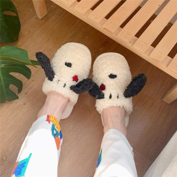 

women christmas slippers 2021 xmas year home cotton slipper ladies winter warm plush floor flats shoes cartoon deer, Black