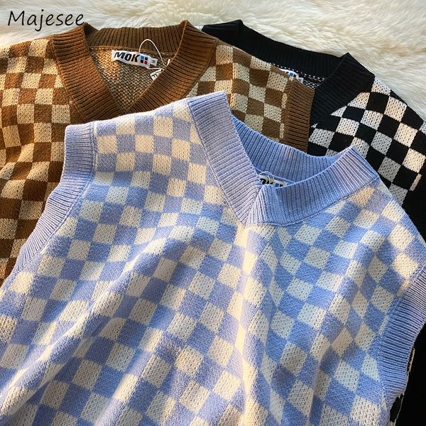 

men's / women's plaid vt, v-neck, knitted, svels, fashion, retro, usa, Black;white