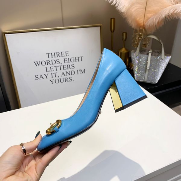 

classic leather designer dresses shoes bar banquet princess dress thick heel metal buckle luxury shoess 35-42, Black