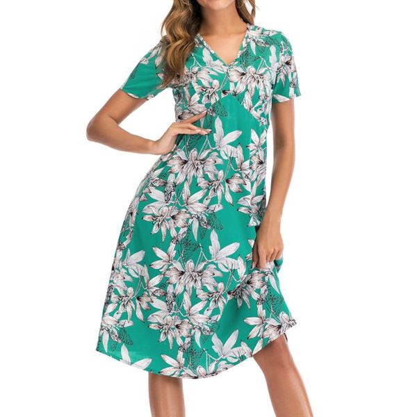 

casual dresses fashion boho beach dress women summer floral print vintage chiffon knee-length vestido de festa, Black;gray