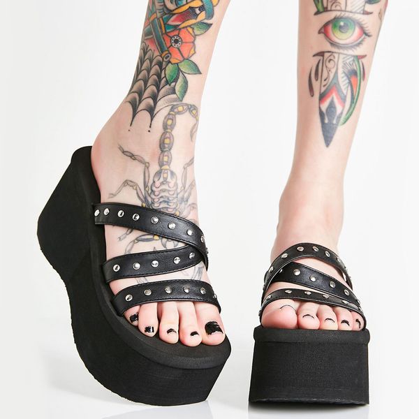 

sandals brand high heels black gothic comfy walking wedges summer thick platform shoes woman slipper big size 43 ernw