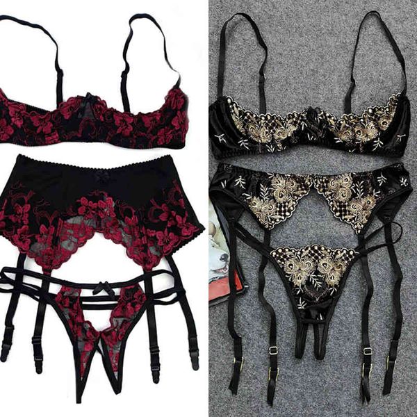 

nxy set underwear ultra thin underwire bra panties gathers intimate clothes french women half cup hollow seductive lingerie 1222, Red;black