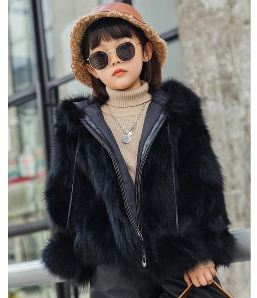 

family matching outfits genuine real natural raccoon fur coat with hood child fashion jacket girl's warm winter outwear, Blue